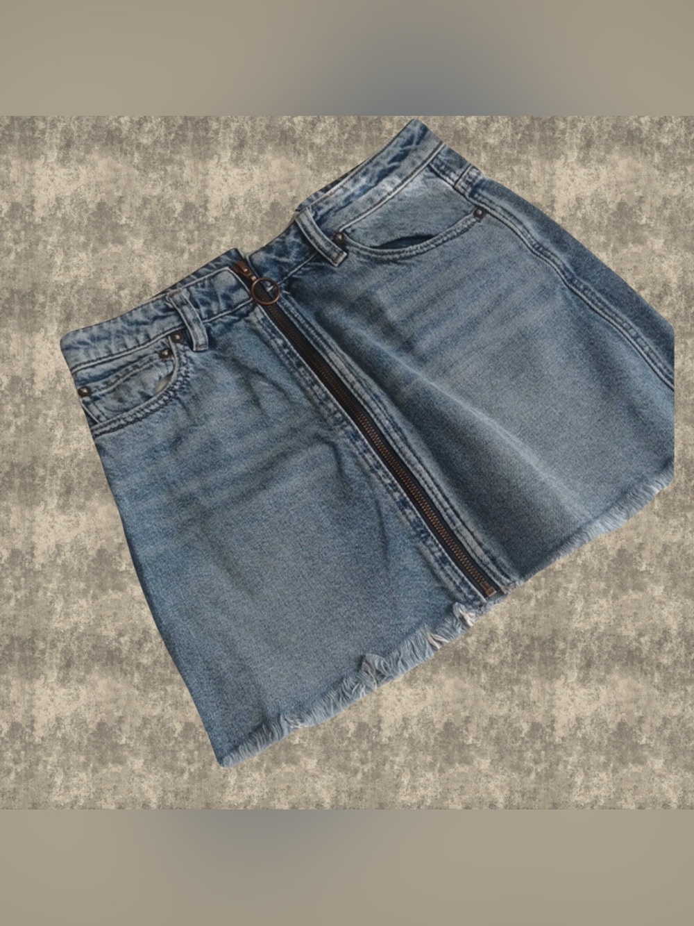We The Free Denim Front-Zip Mini Skirt